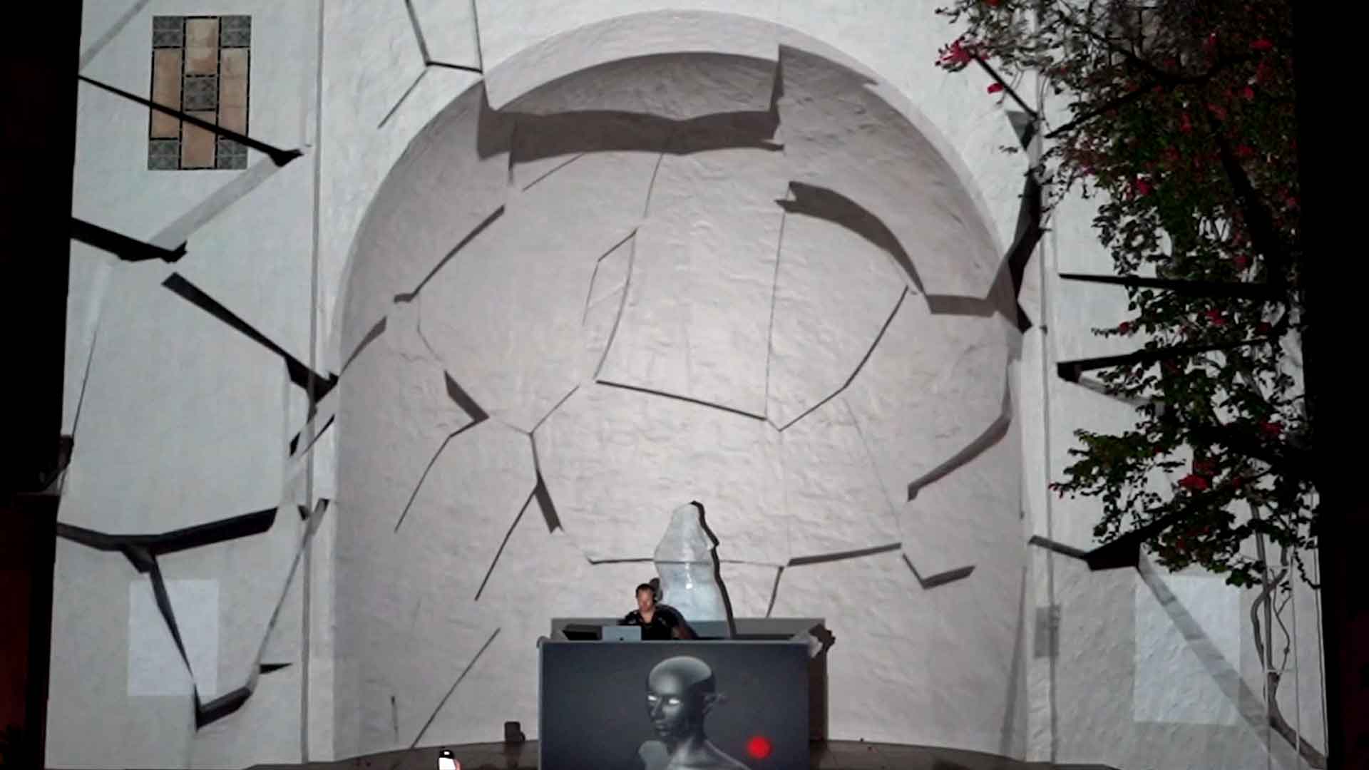 Load video: Vision District - Dominati Live 3d projection mapping set - honolulu museum of art